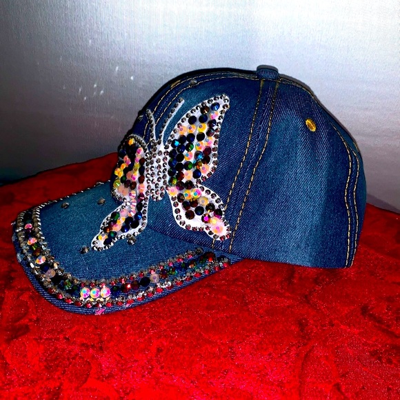 Denim Butterfly Embellished Adjustable Hat - Picture 2 of 6